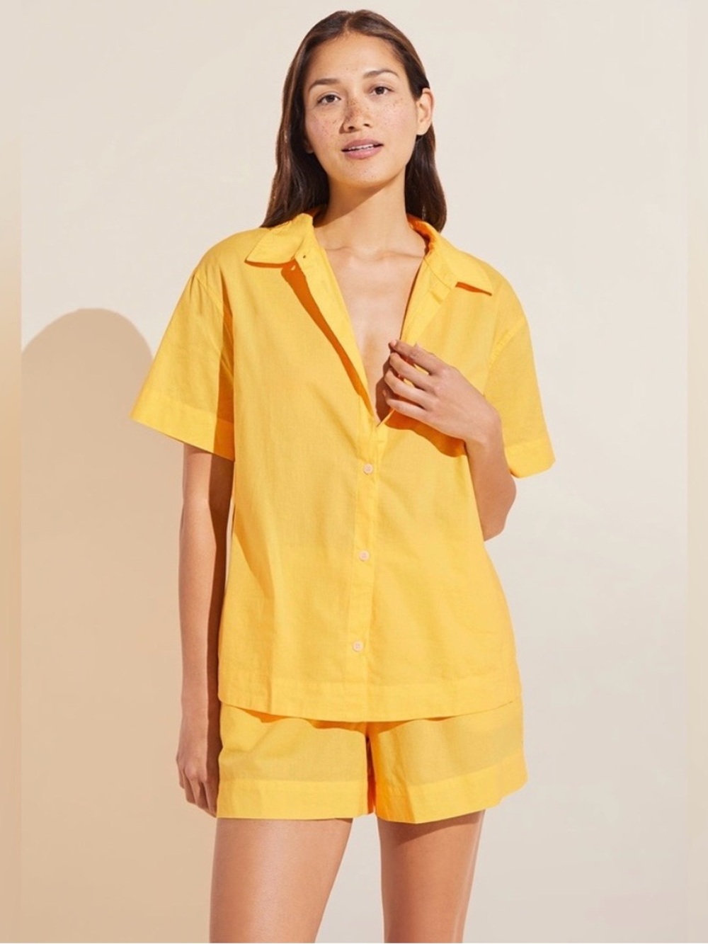 Eberjey Organic Sandwashed
Cotton Short PJ Set Bright Yellow Size Medium